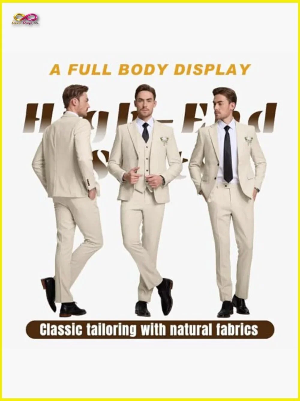 Retro Linen Suit Slim Fit 3-Piece Blazer Vest Pant Groom Wedding Tuxedo